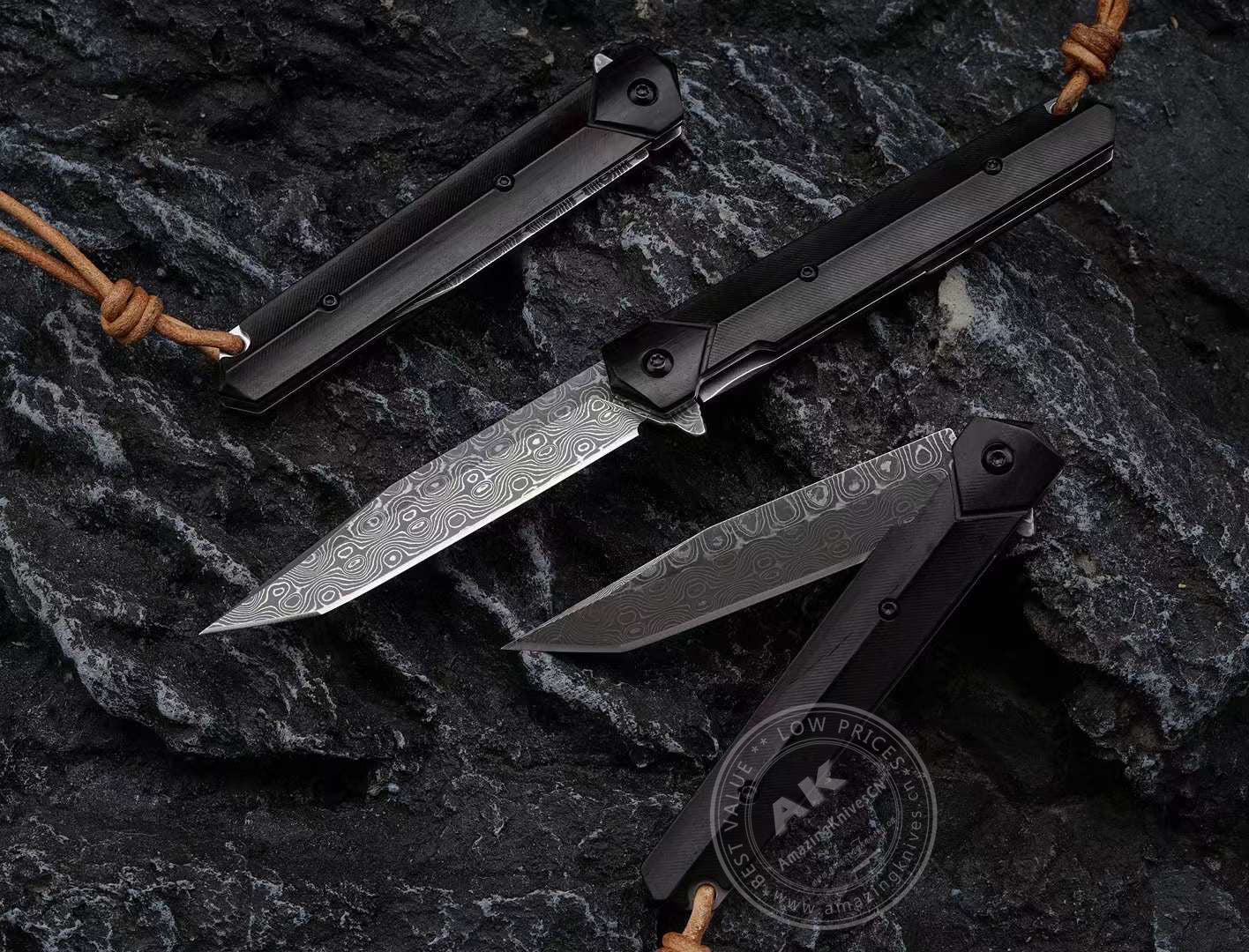 VG10 Damascus Steel Folding Knife Camping Rescue Pocket Knife - AK-HT0824