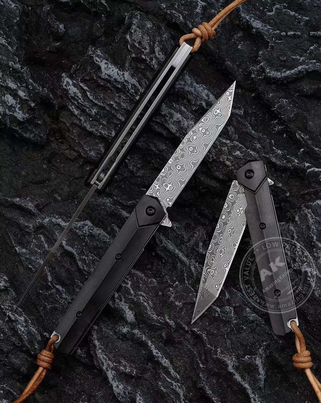 VG10 Damascus Steel Folding Knife Camping Rescue Pocket Knife - AK-HT0824