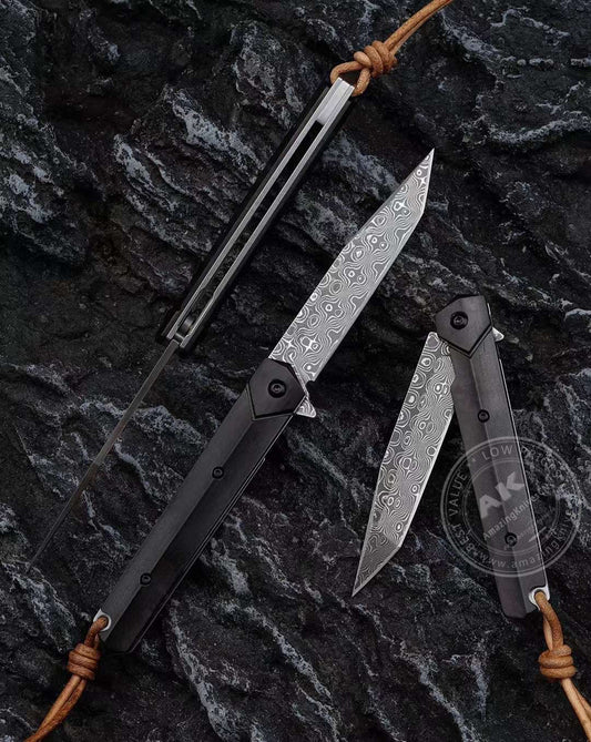 VG10 Damascus Steel Folding Knife Camping Rescue Pocket Knife - AK-HT0824