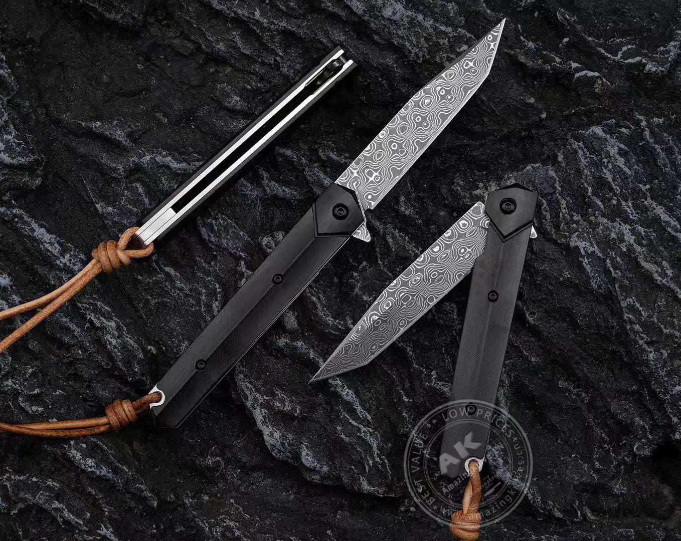 VG10 Damascus Steel Folding Knife Camping Rescue Pocket Knife - AK-HT0824