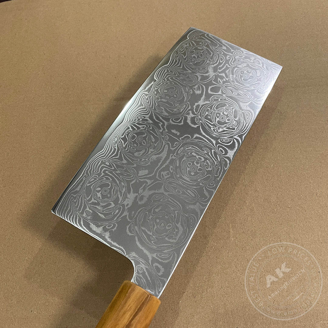 VG10 Damascus Knife Cleaver Rose Pattern Blade - AK-DL0535