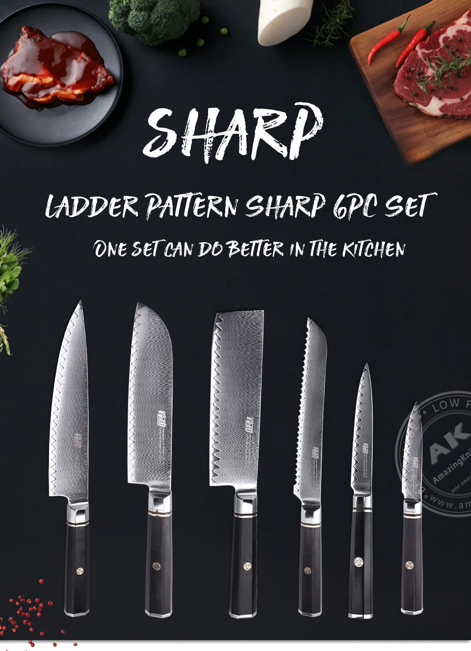 6 PCS Set 67-Layer  Damascus Steel Kithcen Knife Set Amazing Quality -AK-DS0818