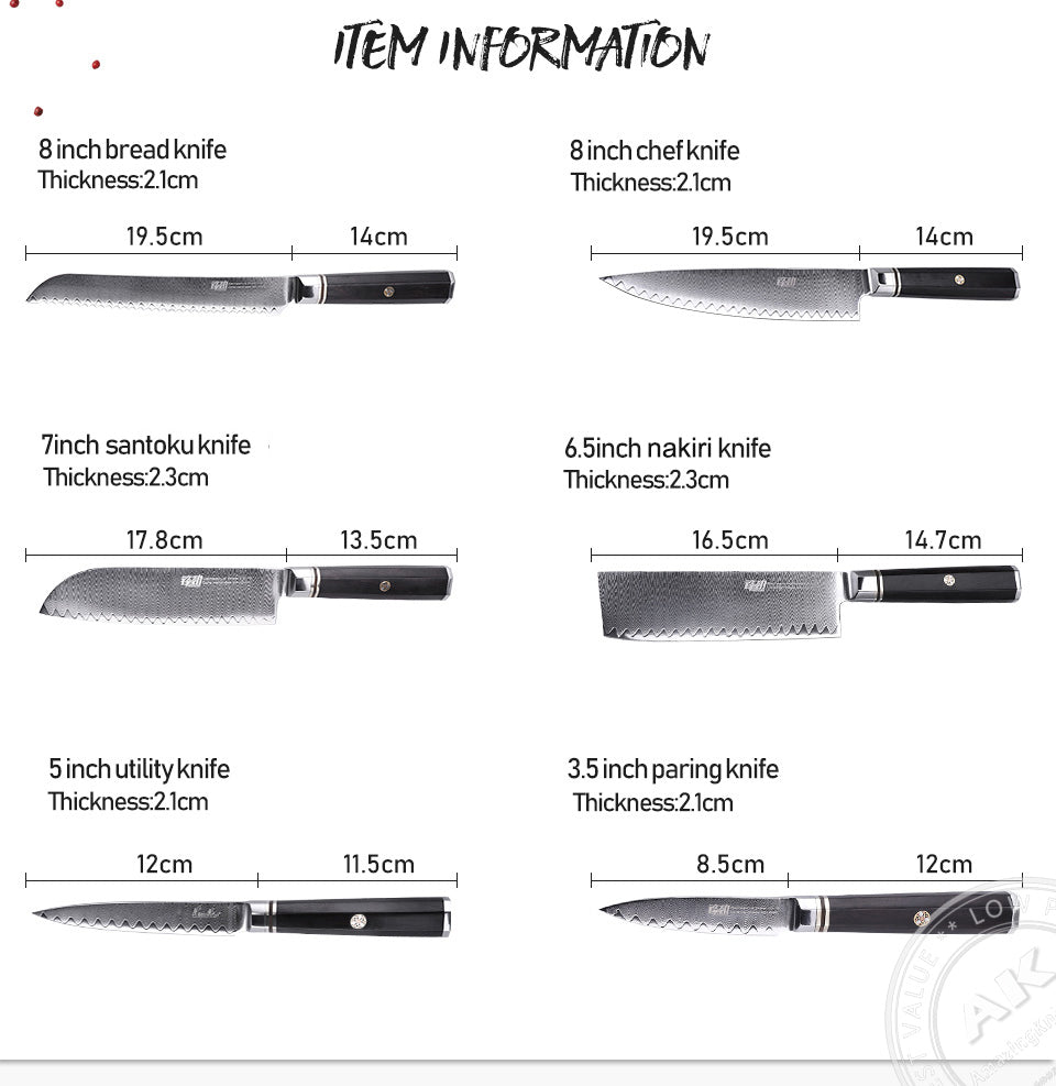 6 PCS Set 67-Layer  Damascus Steel Kithcen Knife Set Amazing Quality -AK-DS0818