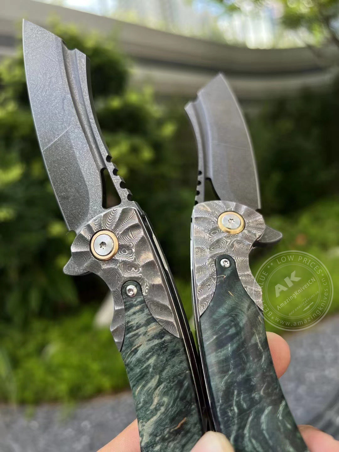 Tactical Wootz Steel Folding Knife Flipper Ball Bearings with Sheath - AK-HT0744-WZ