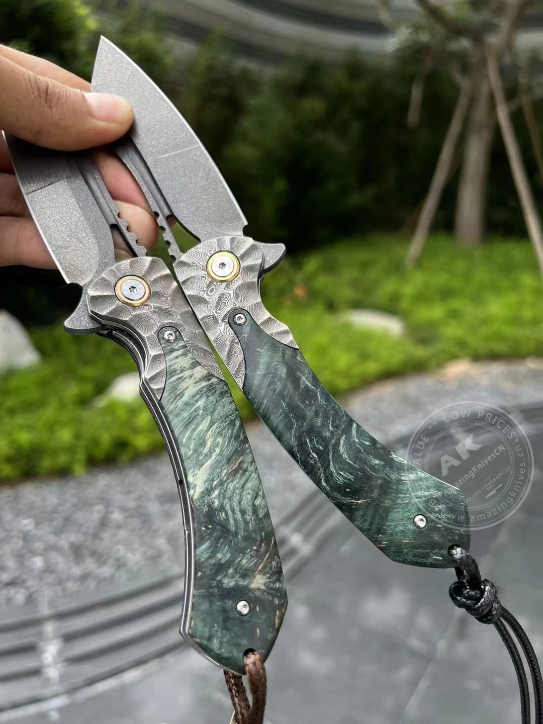 Tactical Wootz Steel Folding Knife Flipper Ball Bearings with Sheath - AK-HT0744-WZ