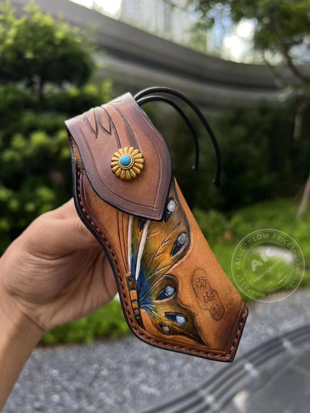 Tactical Wootz Steel Folding Knife Flipper Ball Bearings with Sheath - AK-HT0744-WZ