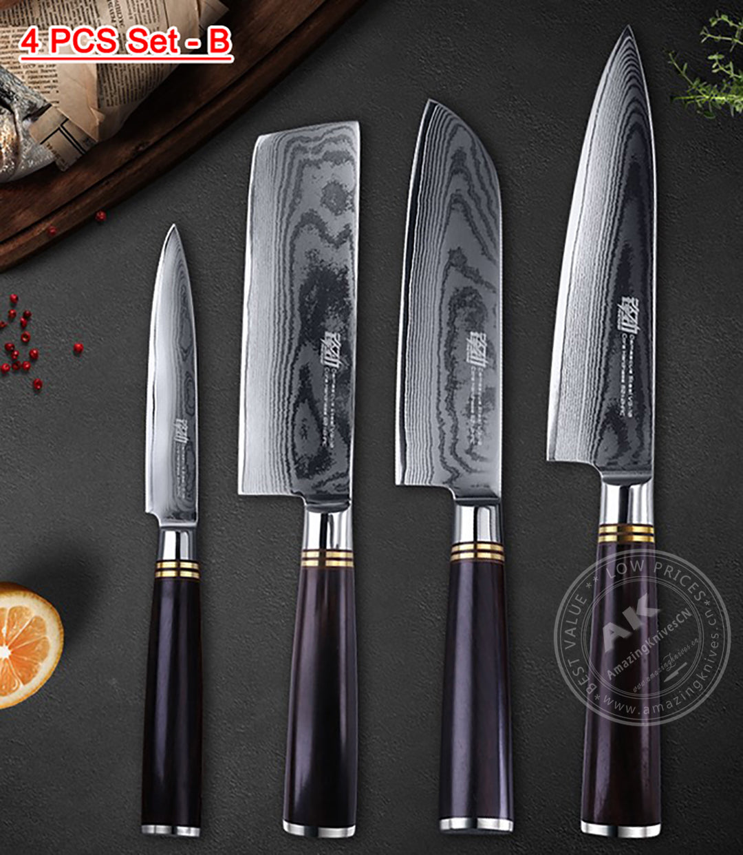 Japanese VG10 67-Layer Damascus Kithcen Knife Set Amazing Quality -AK-DS0593