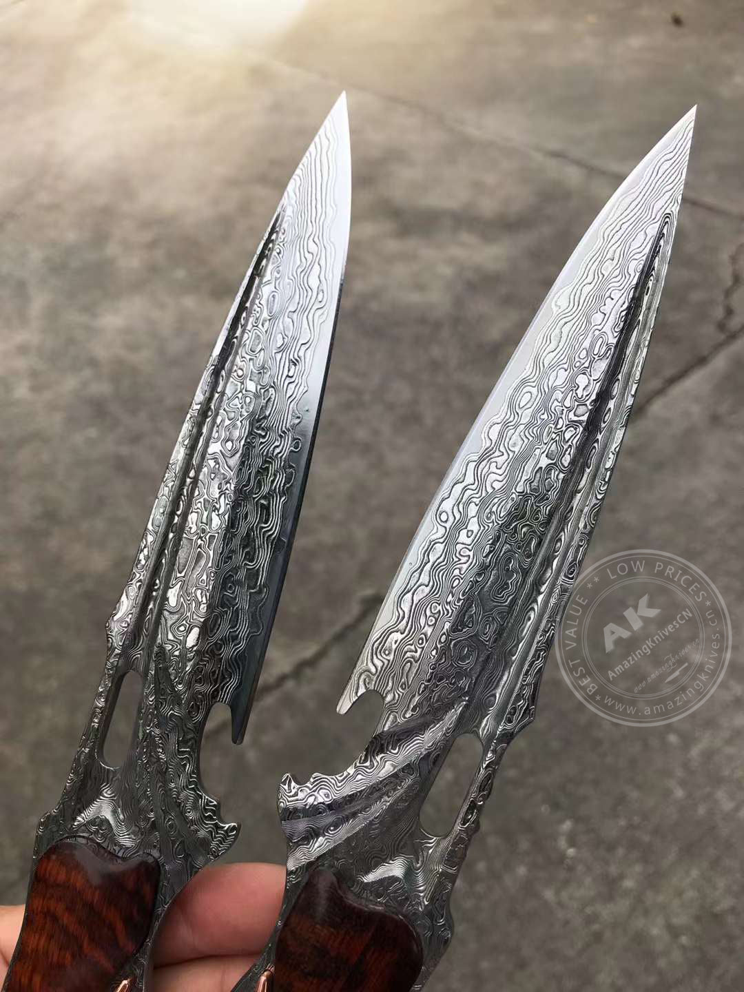 Japanese VG10 Damascus Steel Survival Hunting Knife Tactical Blood Grooved Full Tang - AK-HT0302