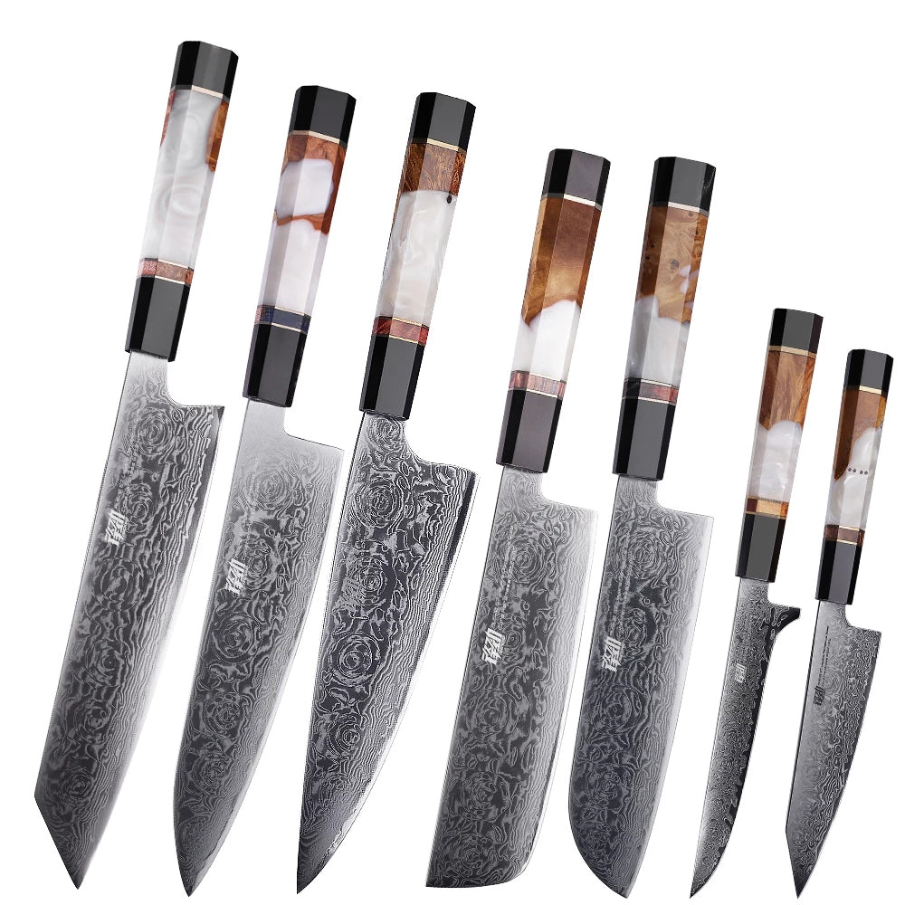 7 PCS Set Japanese AUS-10 67-Layer Damascus Steel Kithcen Knife Set Amazing Quality -AK-DS0789