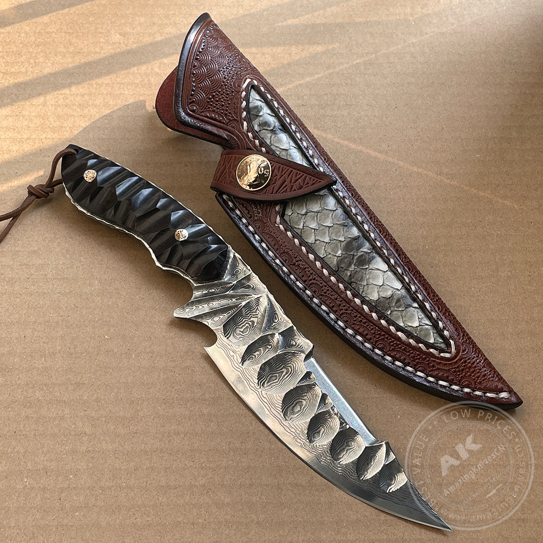 Fixed Blade Japanese Vg10 Damascus Steel Tactical Hunting Knife - AK-HT0326-S