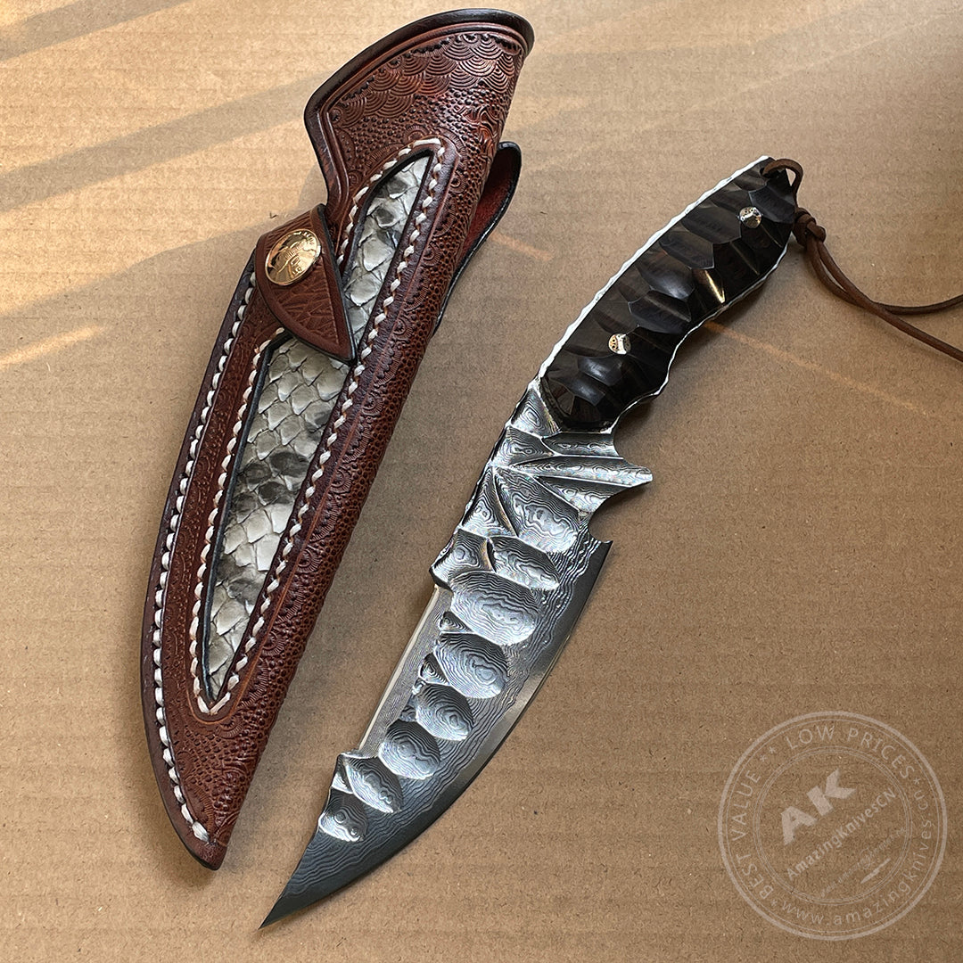 Fixed Blade Japanese Vg10 Damascus Steel Tactical Hunting Knife - AK-HT0326-S