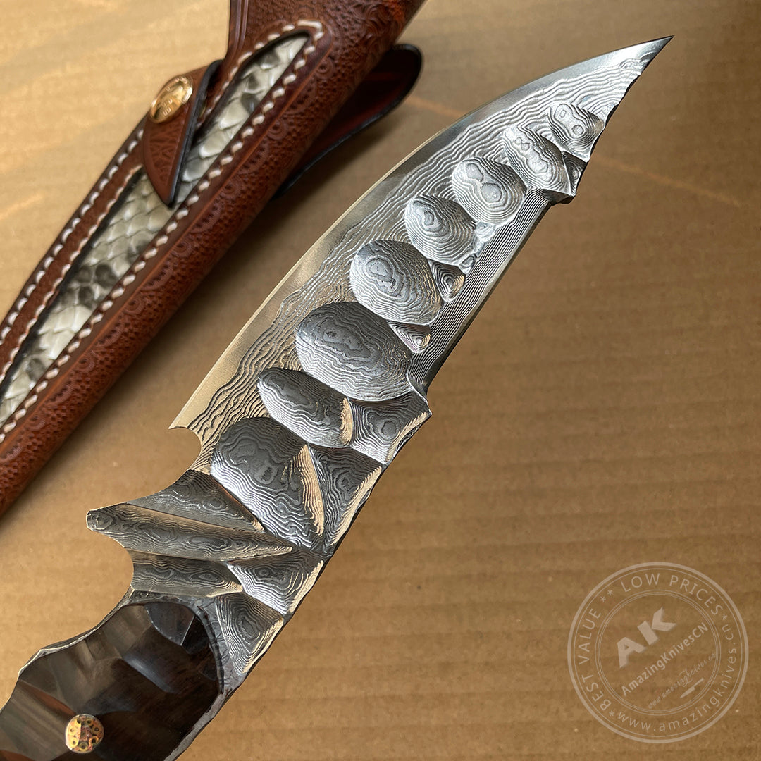 Fixed Blade Japanese Vg10 Damascus Steel Tactical Hunting Knife - AK-HT0326-S