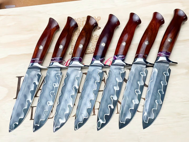 Rare Handforged Damascus Steel Ironwood Straight Hunting Outdoor Knife with Sheath- AK-HT0652