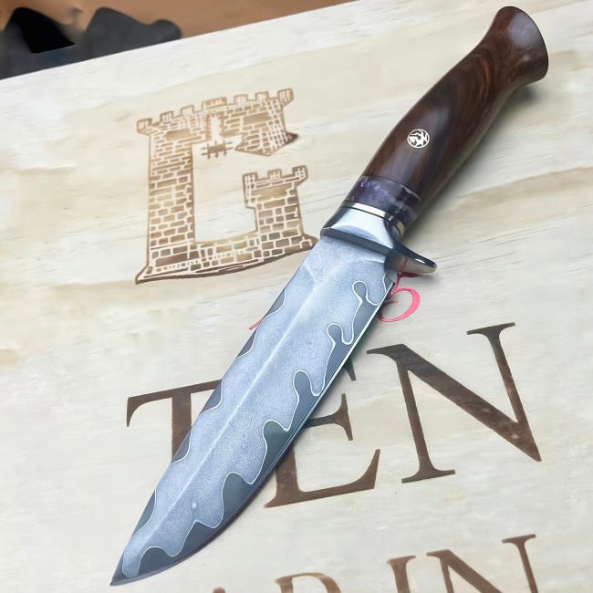 Rare Handforged Damascus Steel Ironwood Straight Hunting Outdoor Knife with Sheath- AK-HT0652