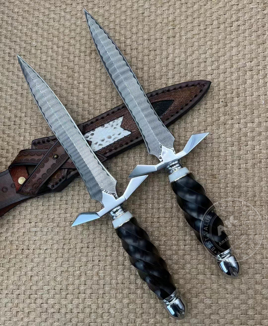 Damascus Dirk Outdoor Survival Hunting Knife Army Sword Fixed Blade Dagger - AK-HT0759
