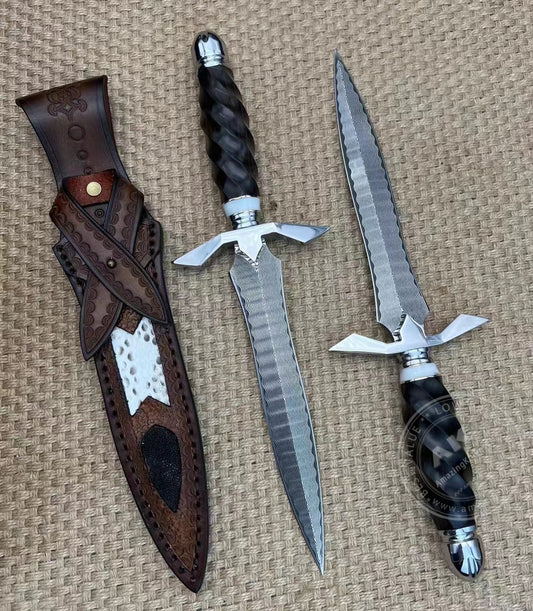 Damascus Dirk Outdoor Survival Hunting Knife Army Sword Fixed Blade Dagger - AK-HT0759