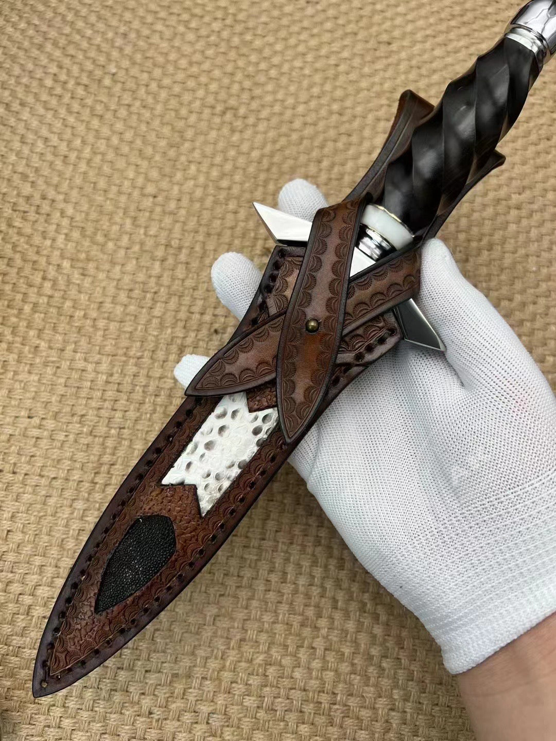 Damascus Dirk Outdoor Survival Hunting Knife Army Sword Fixed Blade Dagger - AK-HT0759