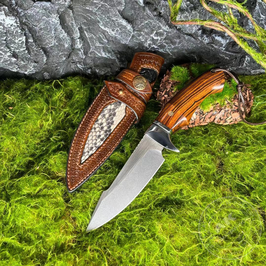 Premium M390 Steel Blade Bowie Knife Fixed Blade Tactical Knife Desert Ironwood with Sheath - AK-HT0644