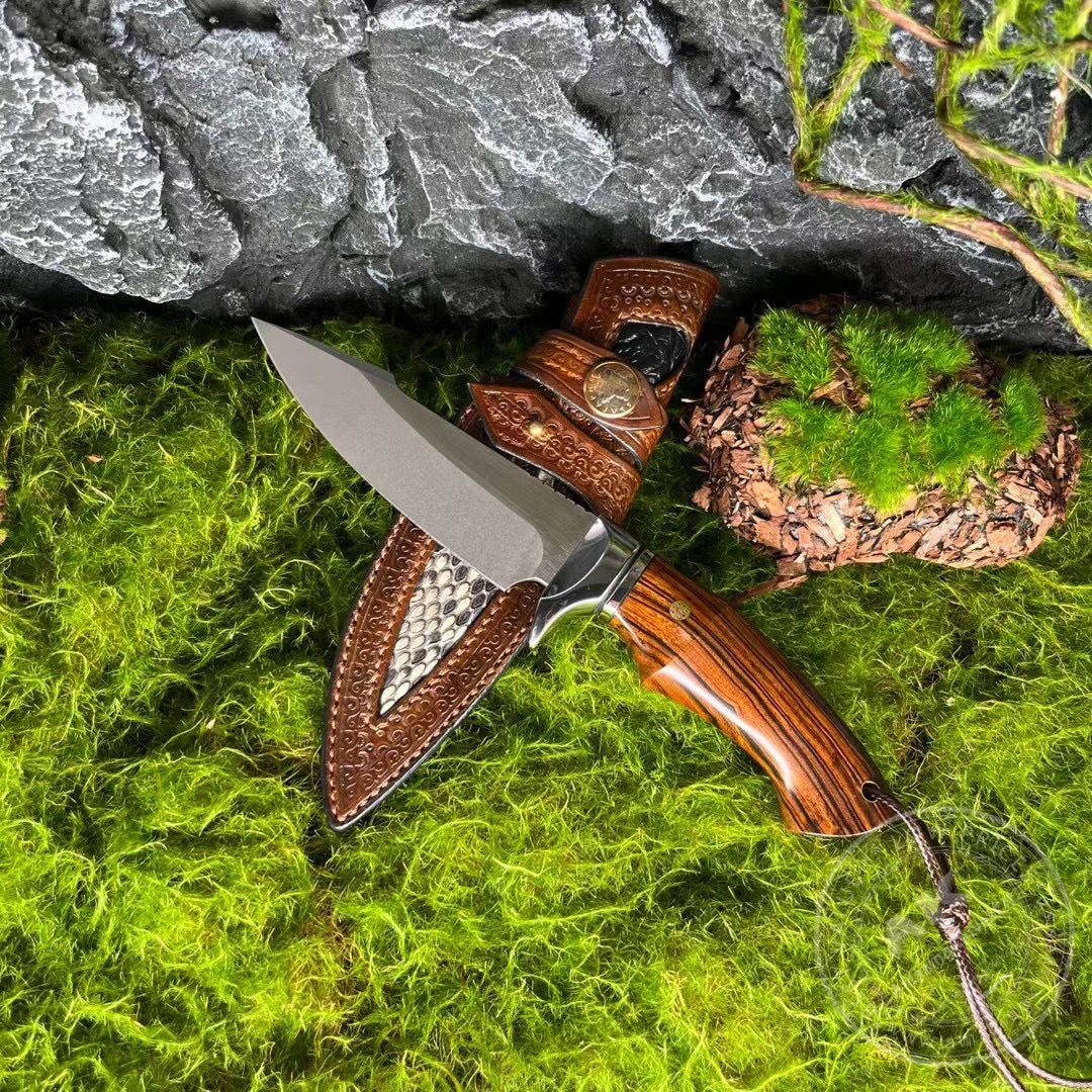 Premium M390 Steel Blade Bowie Knife Fixed Blade Tactical Knife Desert Ironwood with Sheath - AK-HT0644