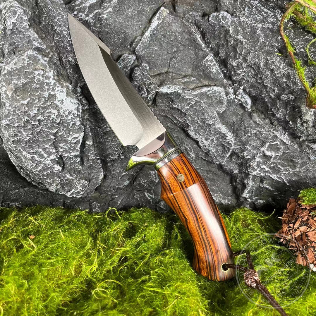 Premium M390 Steel Blade Bowie Knife Fixed Blade Tactical Knife Desert Ironwood with Sheath - AK-HT0644
