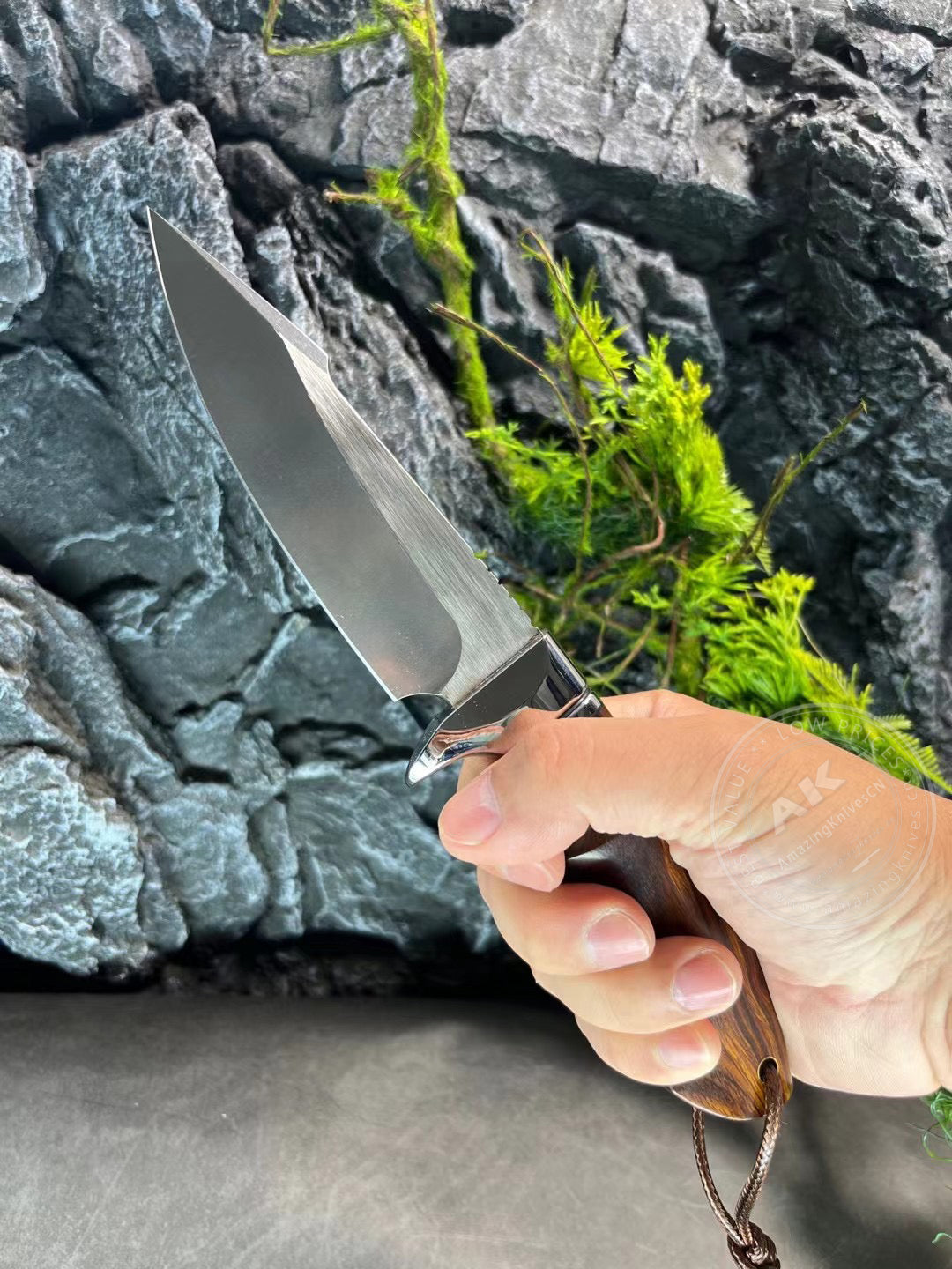 Premium M390 Steel Blade Bowie Knife Fixed Blade Tactical Knife Desert Ironwood with Sheath - AK-HT0644