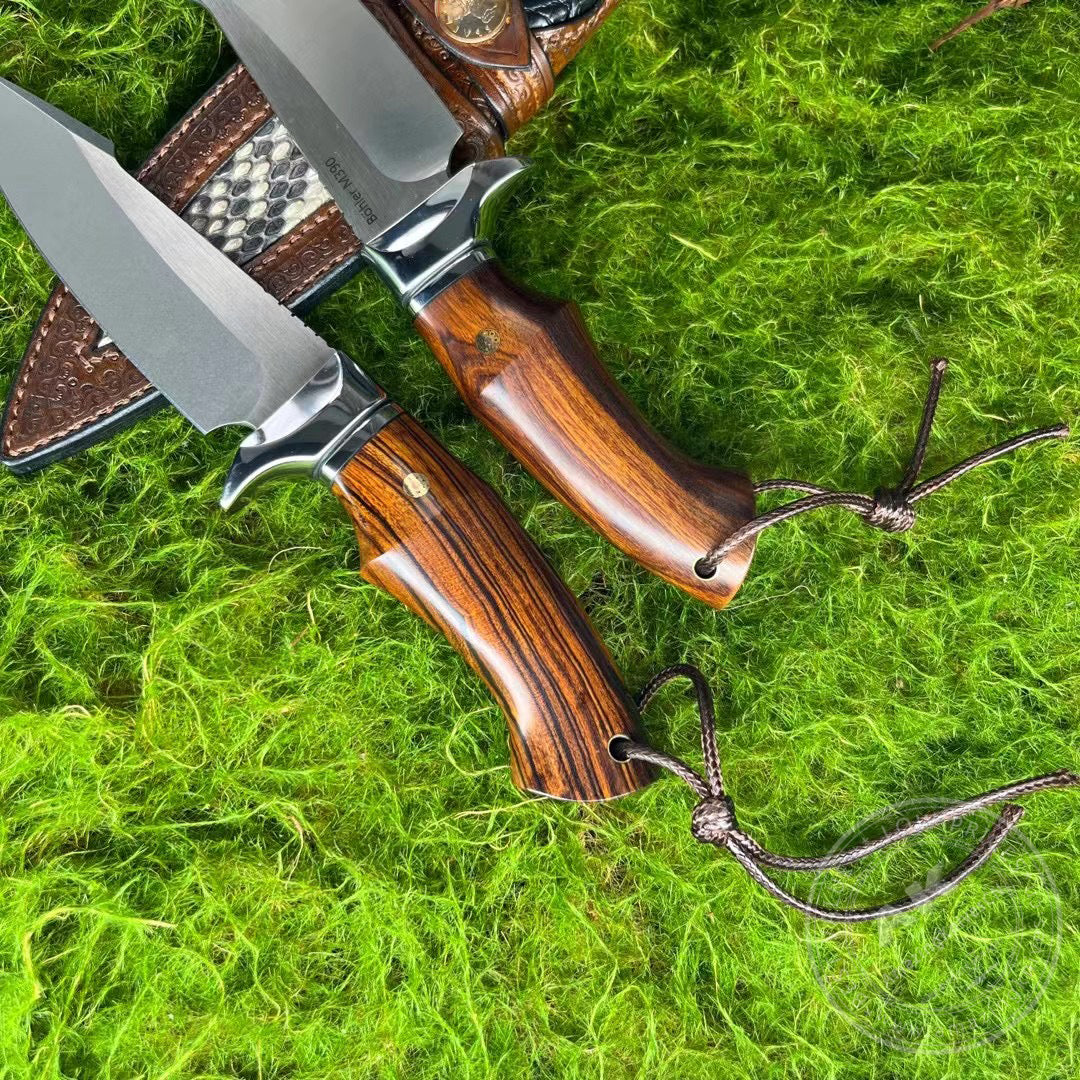Premium M390 Steel Blade Bowie Knife Fixed Blade Tactical Knife Desert Ironwood with Sheath - AK-HT0644