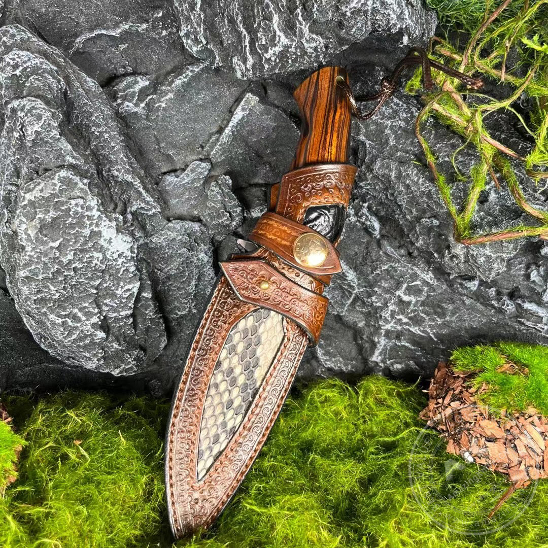 Premium M390 Steel Blade Bowie Knife Fixed Blade Tactical Knife Desert Ironwood with Sheath - AK-HT0644