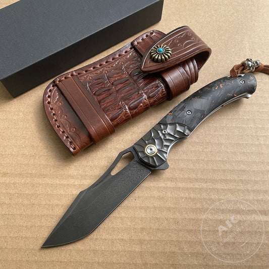 Wootz Steel Folding Pocket Knife Tactical Flipper Carbon Fiber Ball Bearing - AK-HT0827