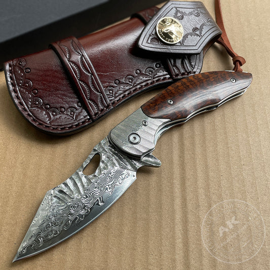 VG10 Damascus Folding Knife Snakewood Handle- AK-HT0684