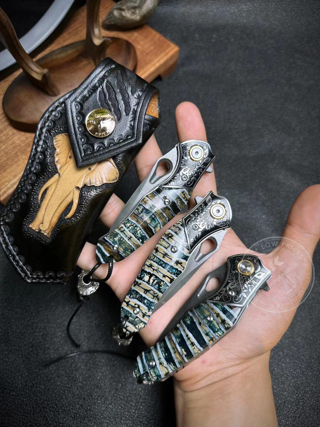 Wootz Steel Folding Pocket Knife Tactical Flipper Precious Material Ball Bearing - AK-HT0415-WZ