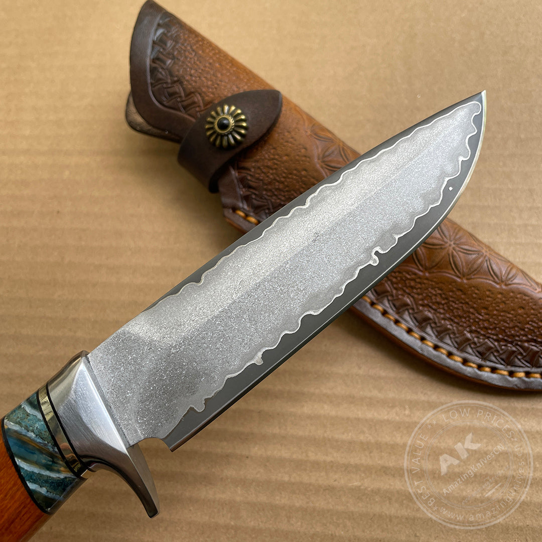 Rare Handforged Damascus Steel Ironwood Straight Hunting Outdoor Knife with Sheath- AK-HT0652