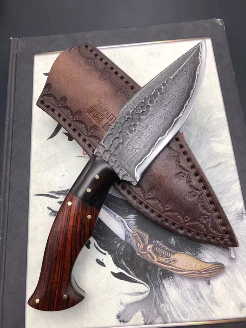 FORGED SAN MAI DAMASCUS HUNTER FIXED BLADE KNIFE FULL TANG - AK-HT0263