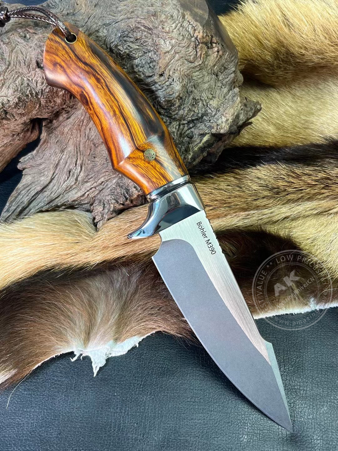 Premium M390 Steel Blade Bowie Knife Fixed Blade Tactical Knife Desert Ironwood with Sheath - AK-HT0644