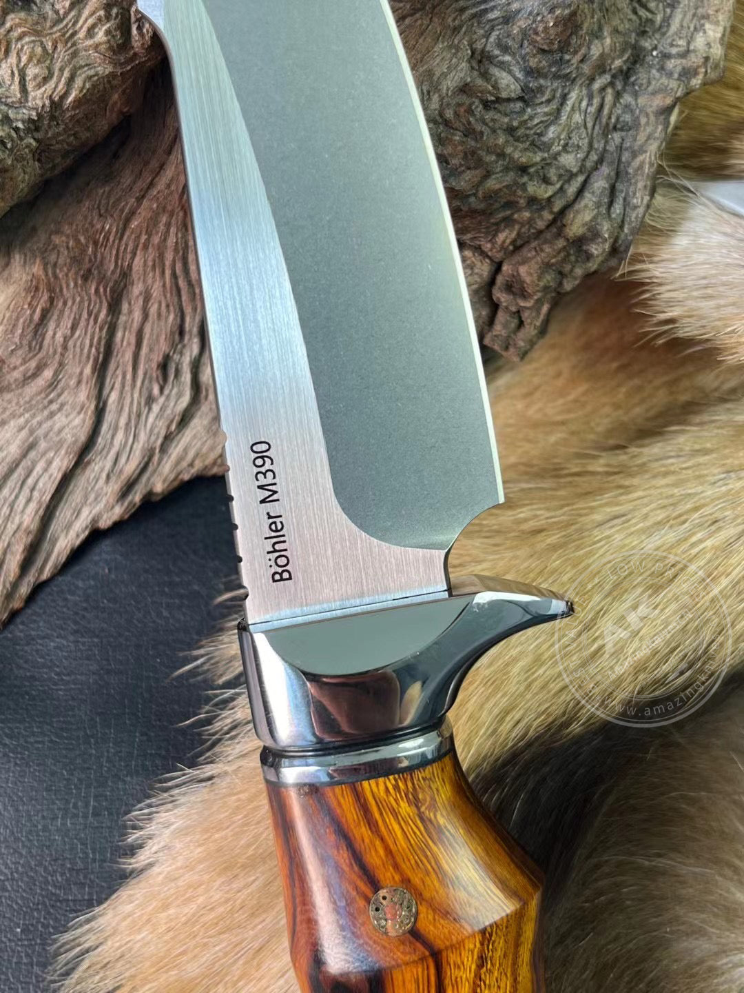 Premium M390 Steel Blade Bowie Knife Fixed Blade Tactical Knife Desert Ironwood with Sheath - AK-HT0644