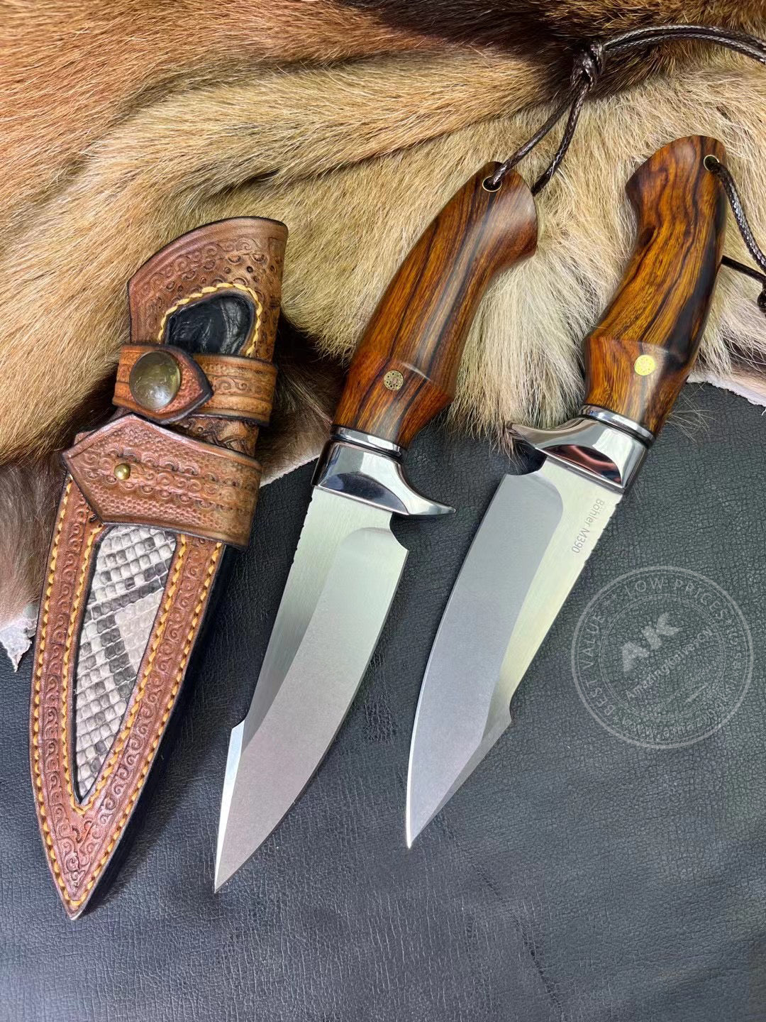 Premium M390 Steel Blade Bowie Knife Fixed Blade Tactical Knife Desert Ironwood with Sheath - AK-HT0644