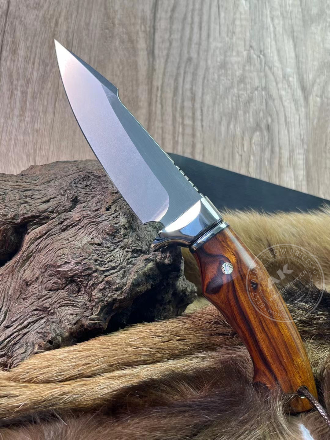 Premium M390 Steel Blade Bowie Knife Fixed Blade Tactical Knife Desert Ironwood with Sheath - AK-HT0644