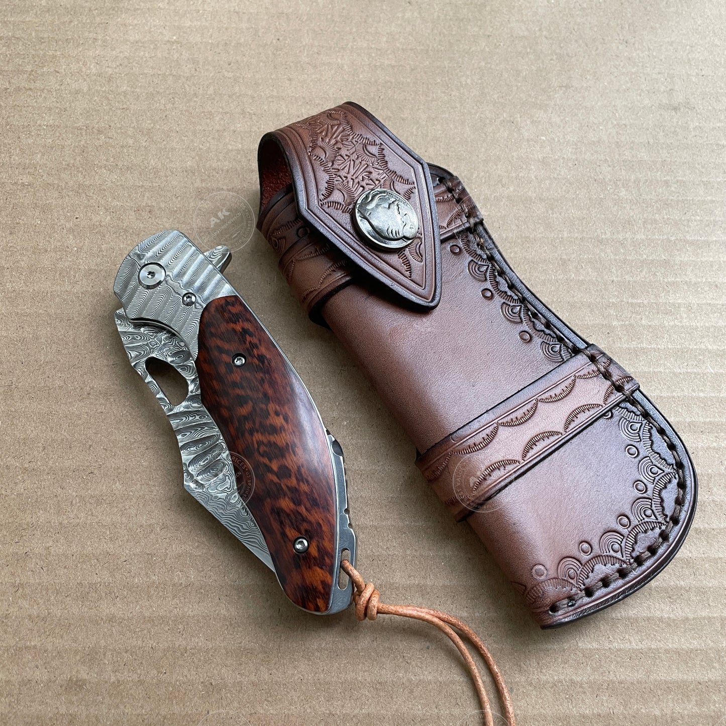 VG10 Damascus Folding Knife Snakewood Handle- AK-HT0684