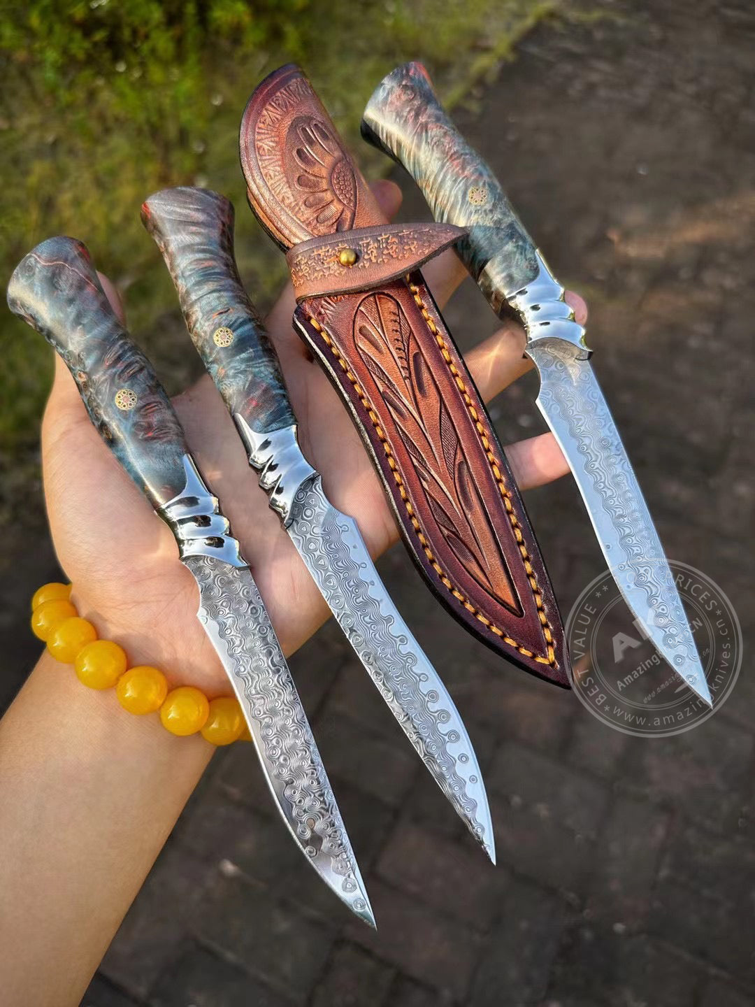 VG10 Damascus Steel Hunting Knife Fixed Blade Tactical Knife with Sheath - AK-HT0502-DM