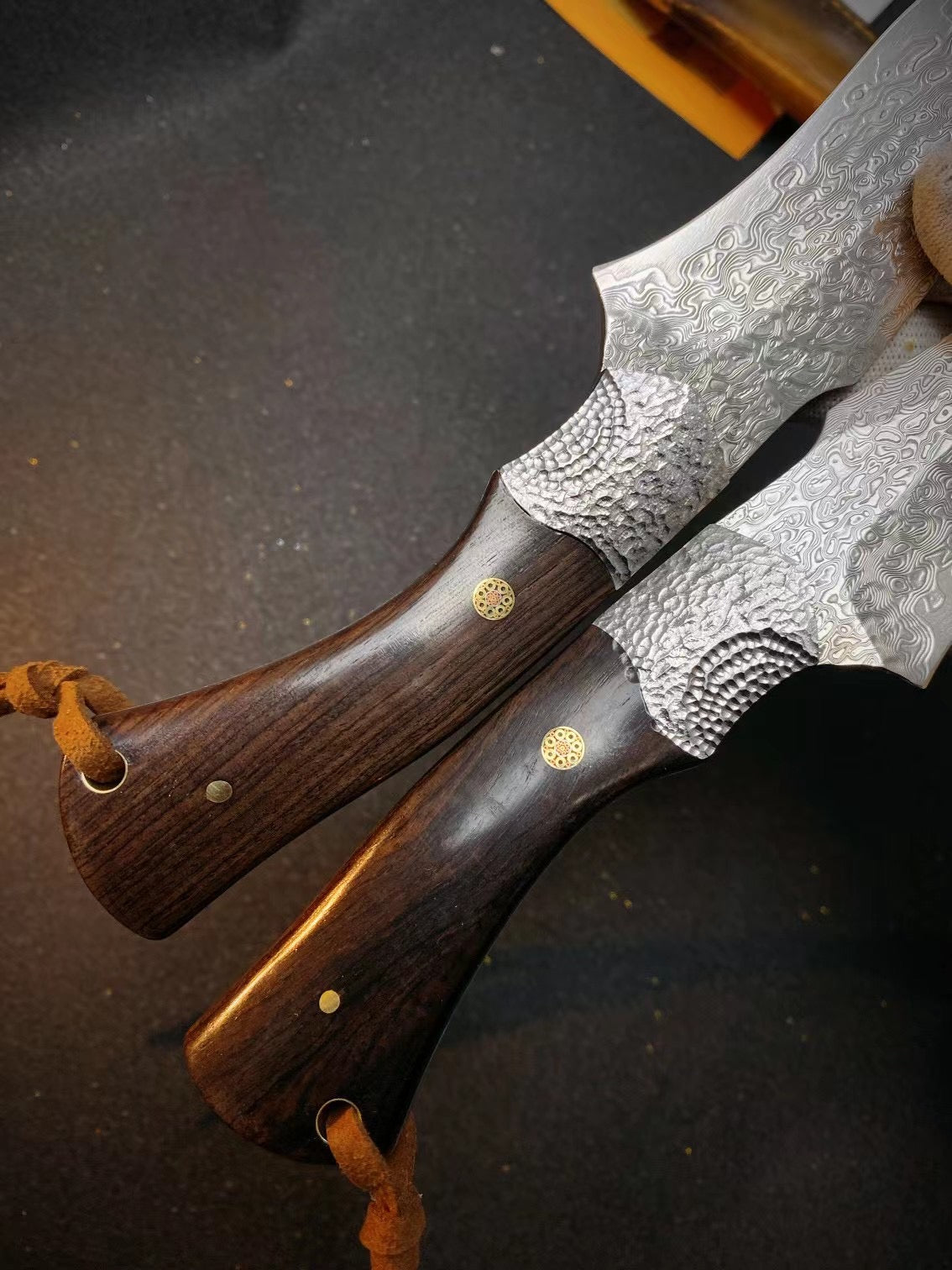 Damascus Steel Hunting Knife Survival Knife Bowie Fixed Blade Ebony with Sheath -AK-HT0727