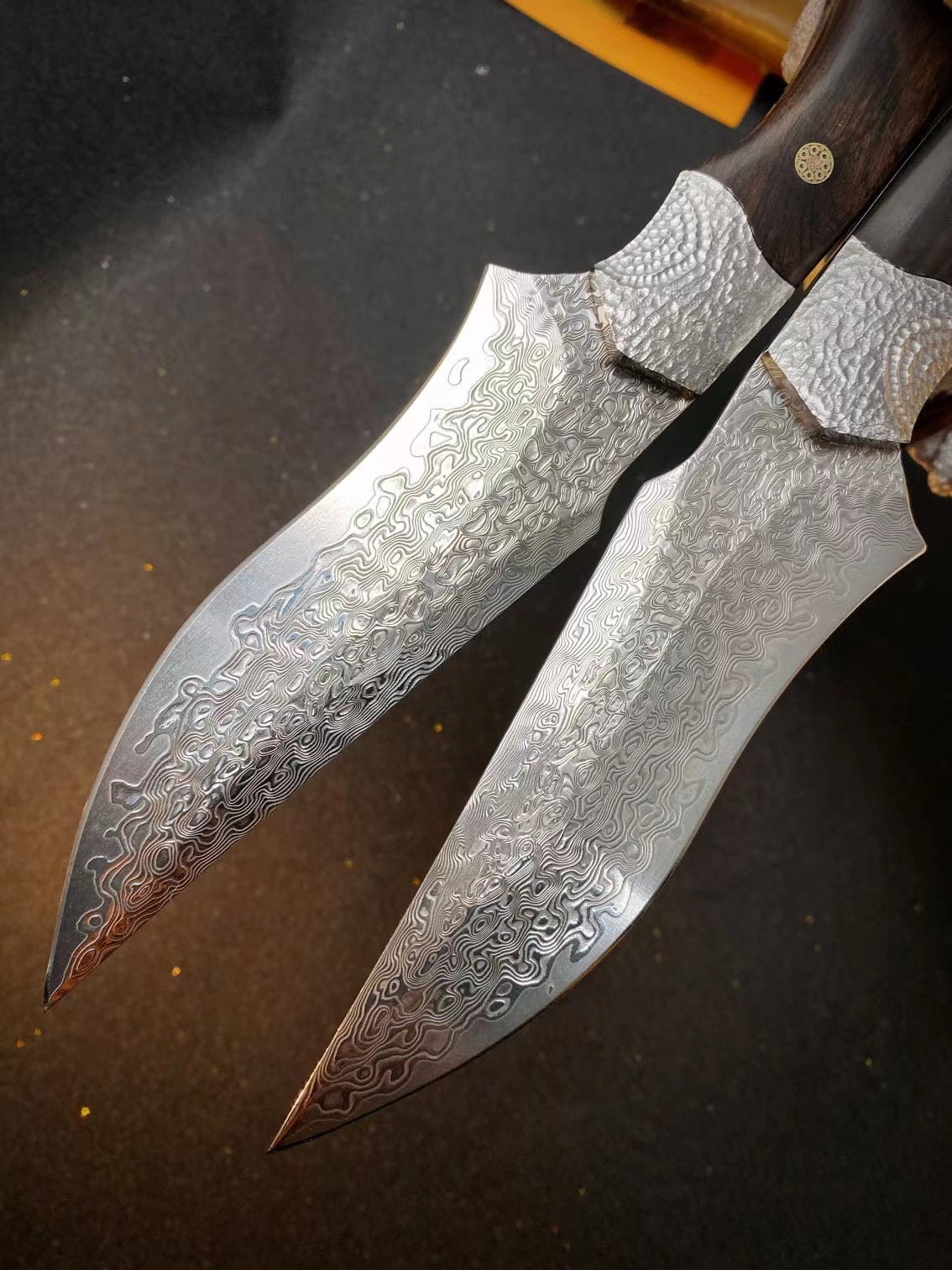 Damascus Steel Hunting Knife Survival Knife Bowie Fixed Blade Ebony with Sheath -AK-HT0727