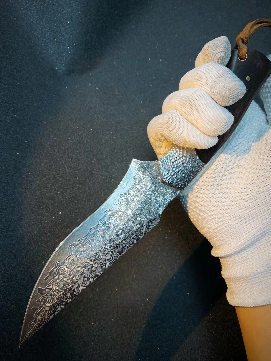 Damascus Steel Hunting Knife Survival Knife Bowie Fixed Blade Ebony with Sheath -AK-HT0727