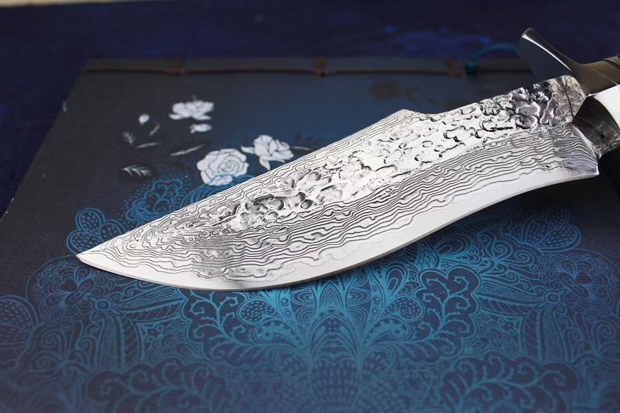 Damascus Survival Outdoor Camping Hunting Knife Fixed Blade Stag Antler Sheath - AK-HT0307