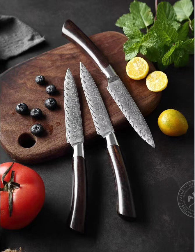 Japanese VG-10 Damascus Steel Utility Knife Ebony Wood Handle - AK-DU0191