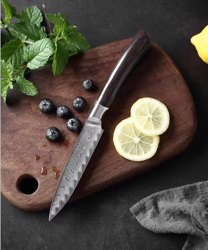 Japanese VG-10 Damascus Steel Utility Knife Ebony Wood Handle - AK-DU0191