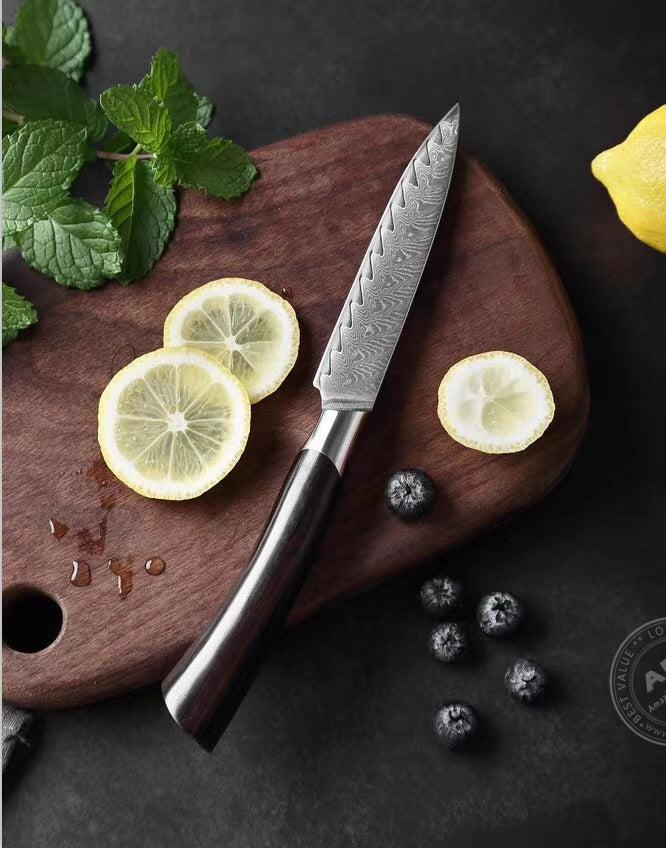 Japanese VG-10 Damascus Steel Utility Knife Ebony Wood Handle - AK-DU0191