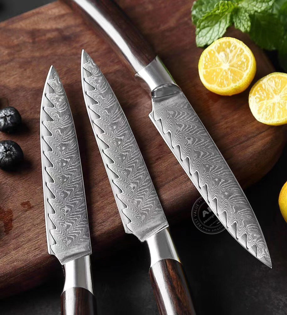 Japanese VG-10 Damascus Steel Utility Knife Ebony Wood Handle - AK-DU0191