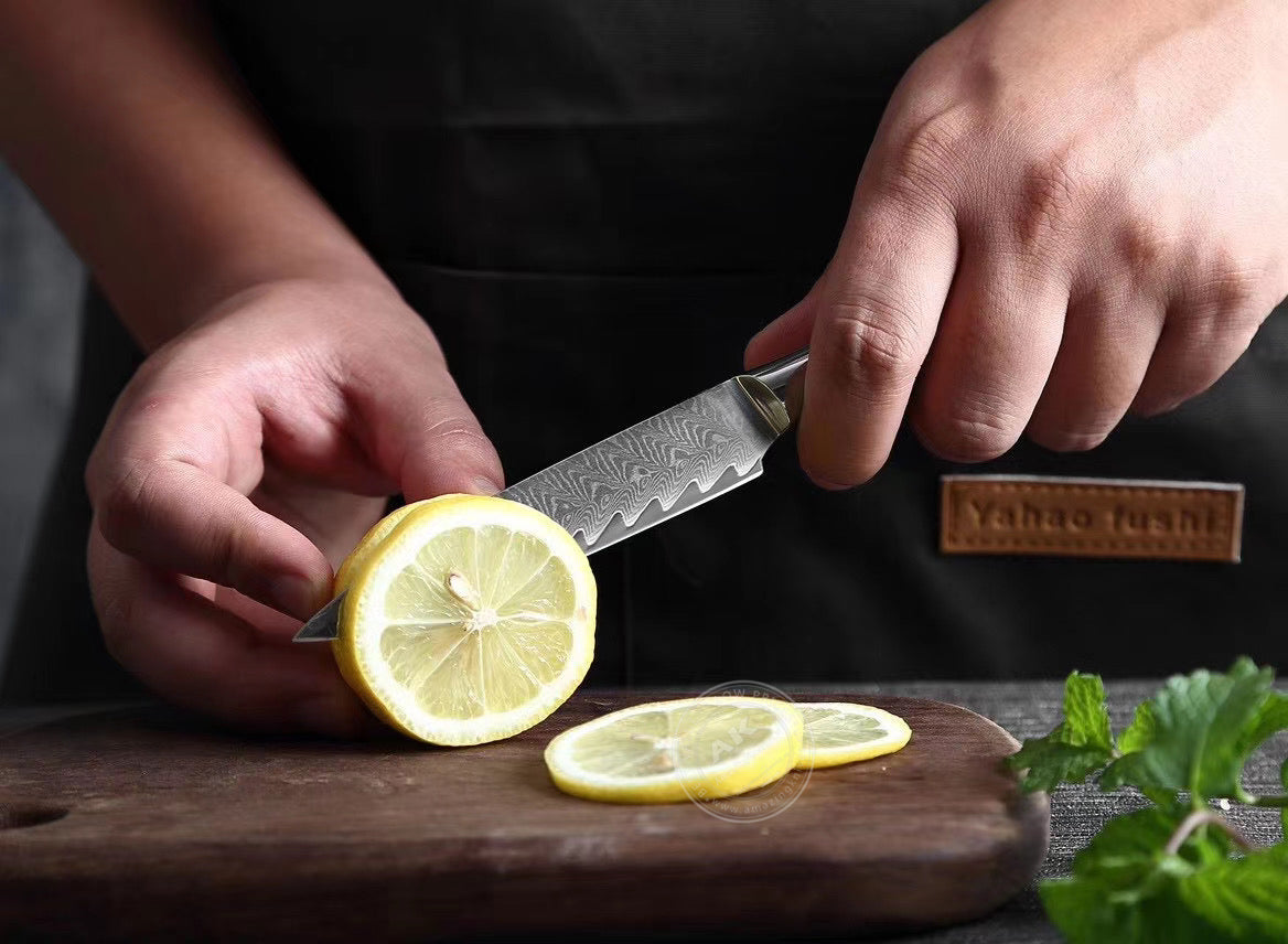 Japanese VG-10 Damascus Steel Utility Knife Ebony Wood Handle - AK-DU0191