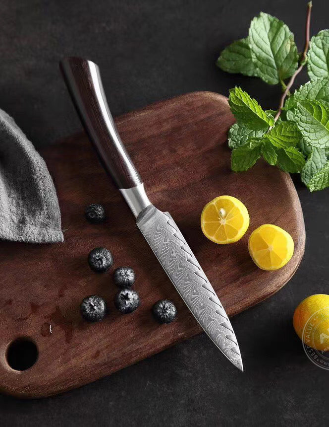 Japanese VG-10 Damascus Steel Utility Knife Ebony Wood Handle - AK-DU0191