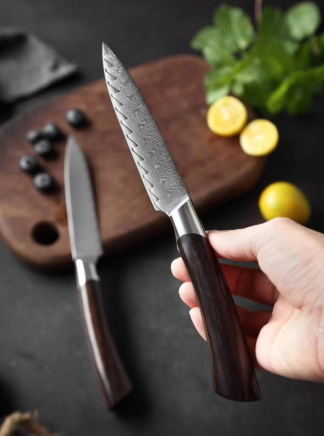 Japanese VG-10 Damascus Steel Utility Knife Ebony Wood Handle - AK-DU0191