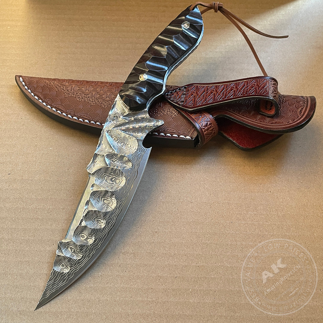 Fixed Blade Japanese Vg10 Damascus Steel Tactical Hunting Knife - AK-HT0326-S